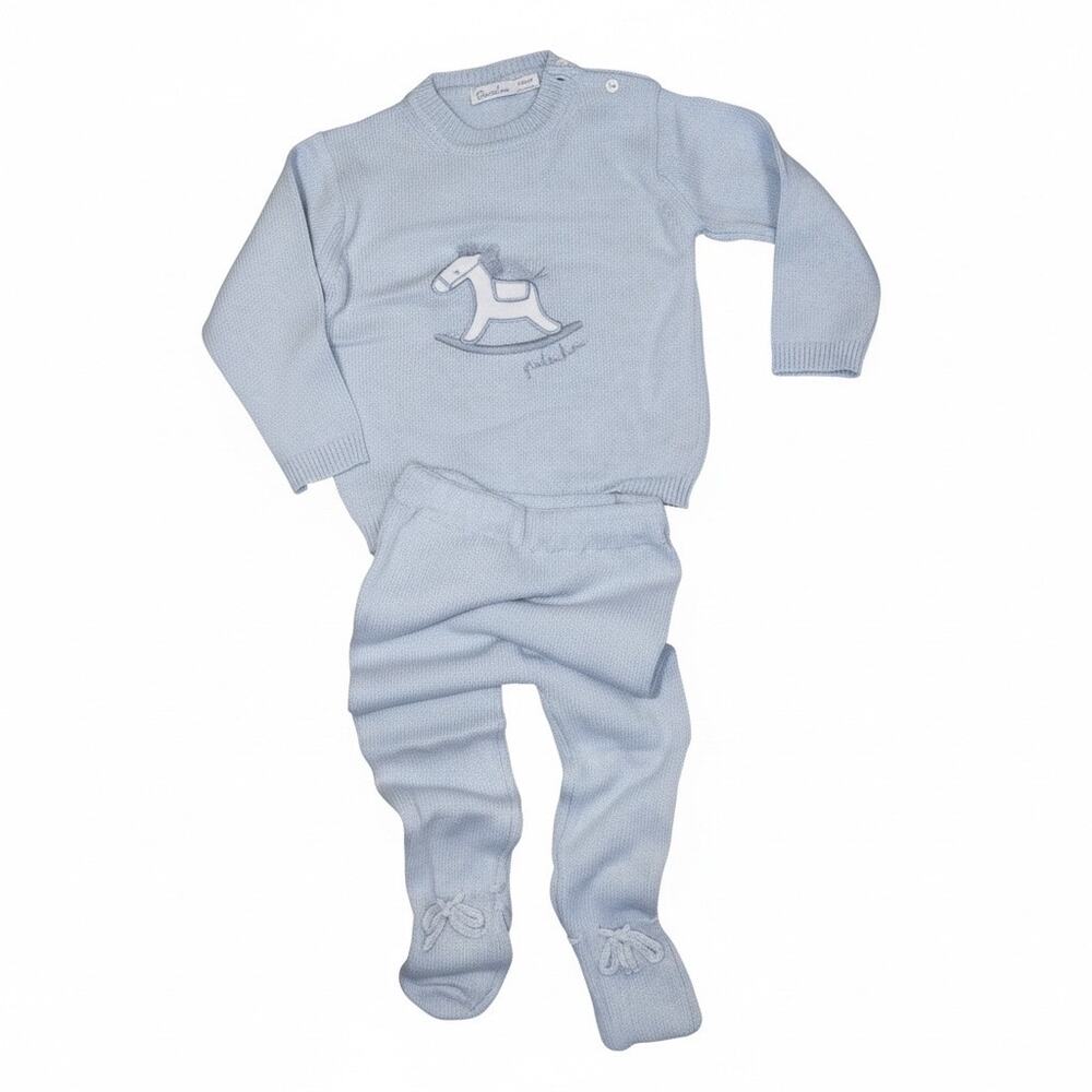 Patachou Baby Blue Rocking Horse Knit Playsuit Set